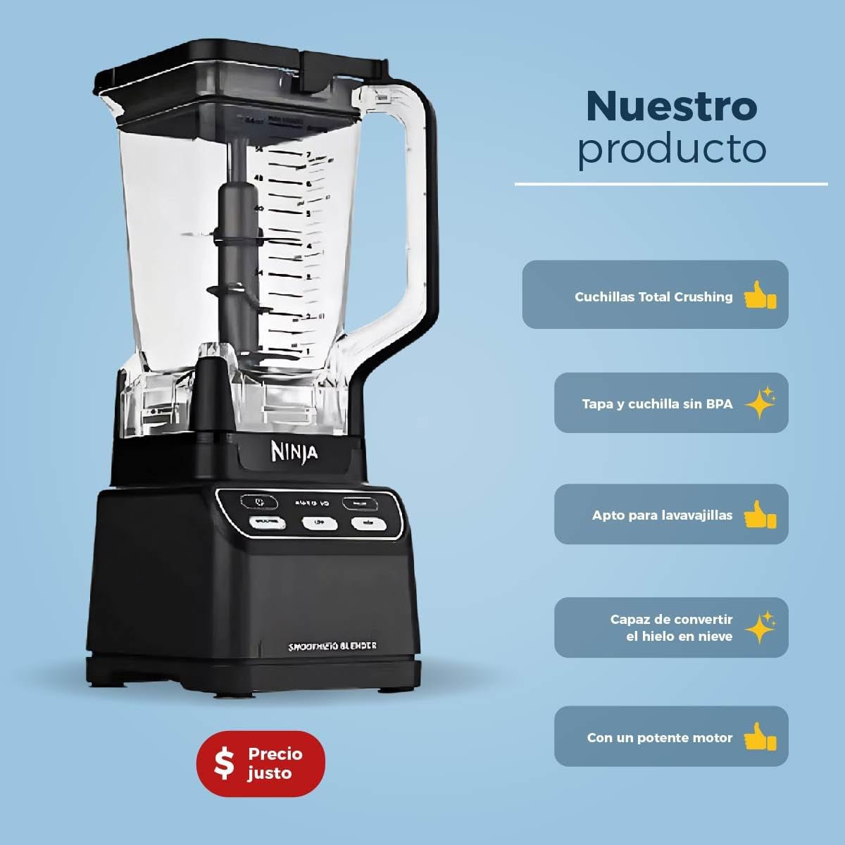 Ninja SmoothieIQ - Licuadora de Alto Rendimiento de 2.1 lts