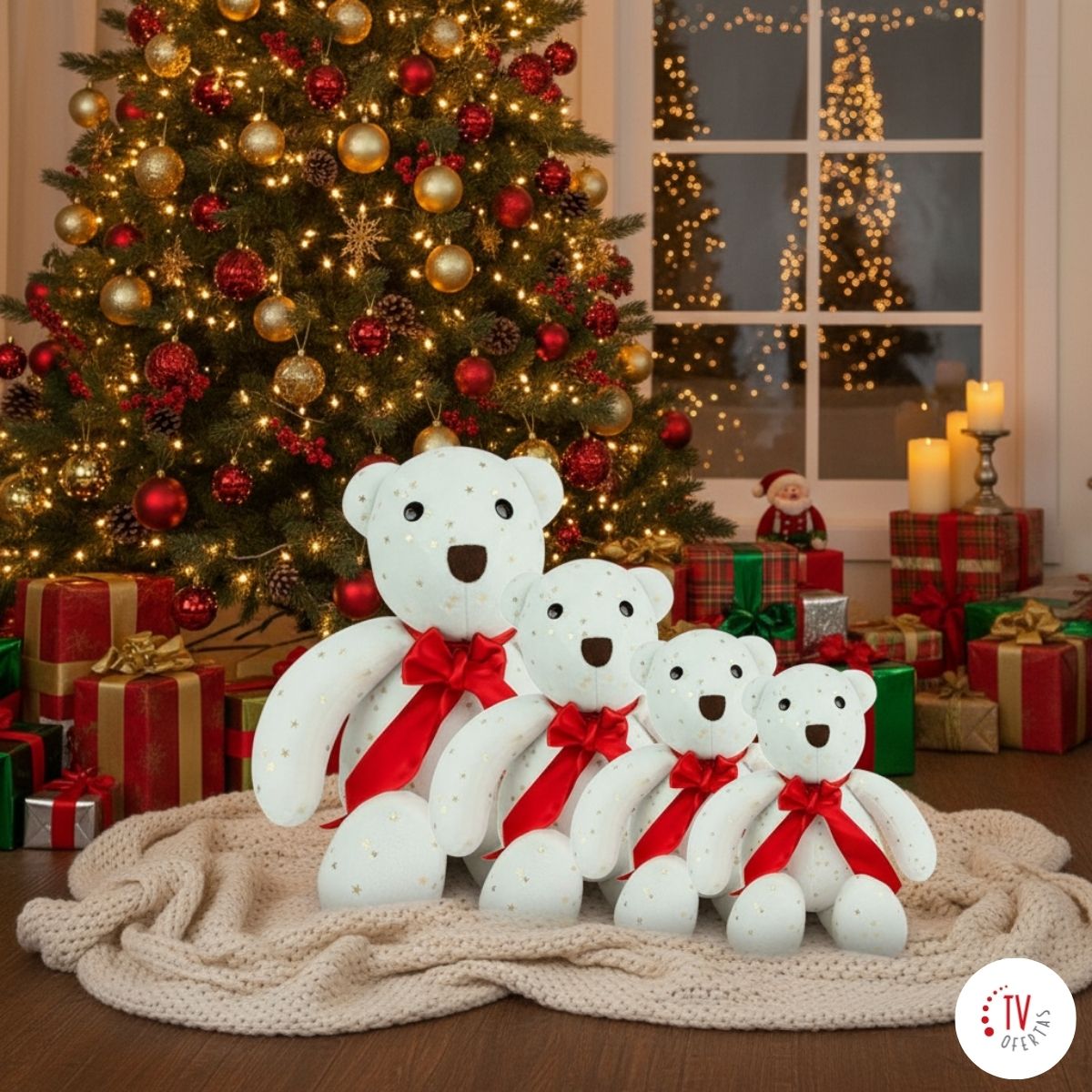 Oso de Peluche Navideños: Estrellas de Marfil