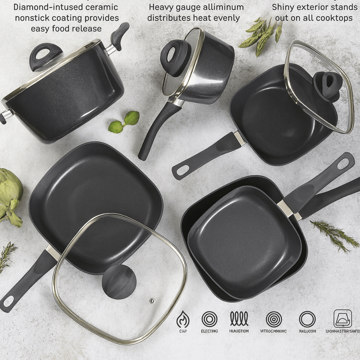 READYCOOK Batería 10 Pzs de Aluminio Forjado Antiadherente