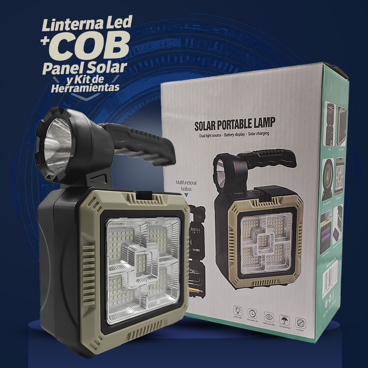 Linterna LED con Panel Solar + Kit de Herramientas 🛠️