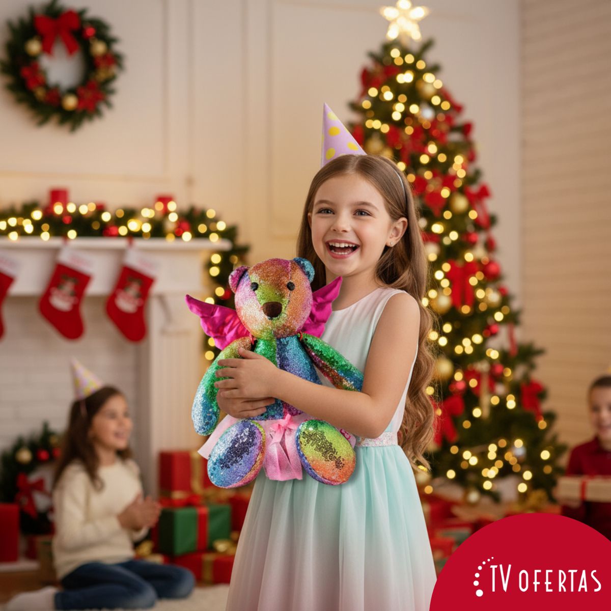 Oso de Peluche Navideños: Destellos Arcoíris