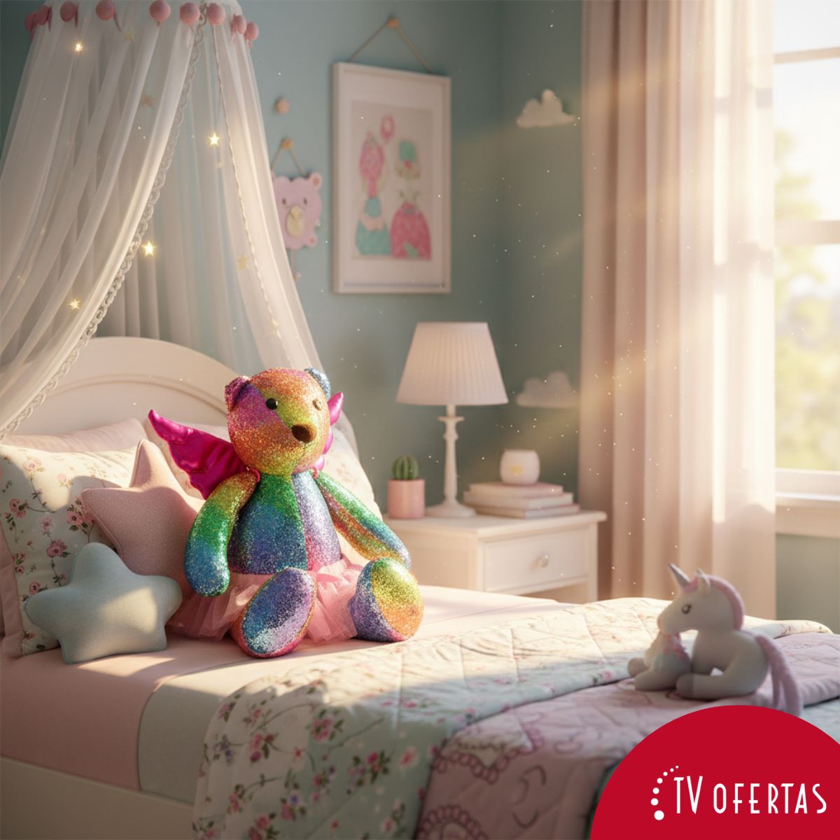 Oso de Peluche Navideños: Destellos Arcoíris