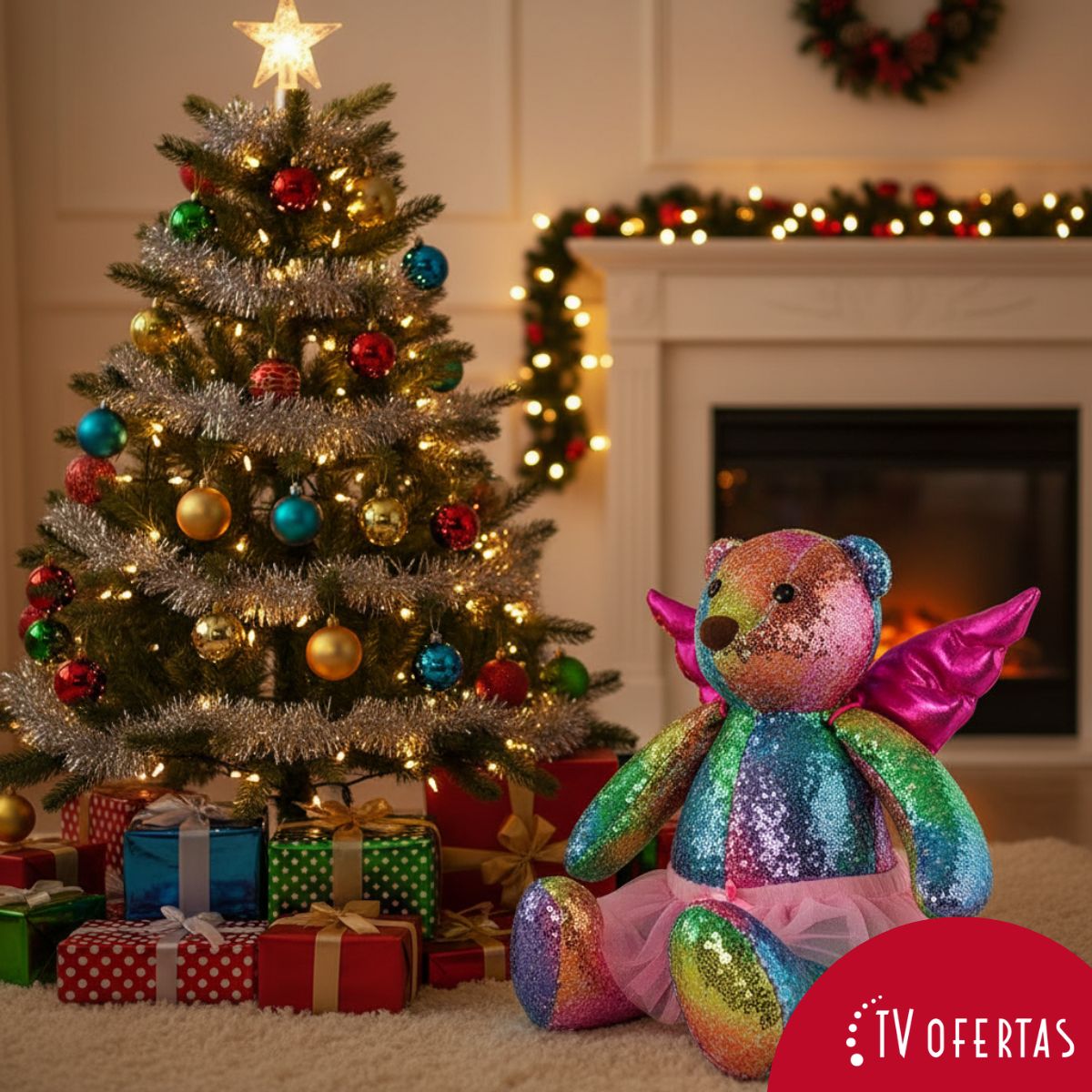 Oso de Peluche Navideños: Destellos Arcoíris