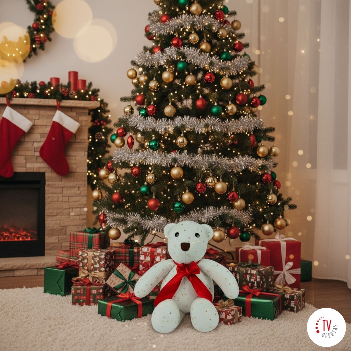 Oso de Peluche Navideños: Estrellas de Marfil