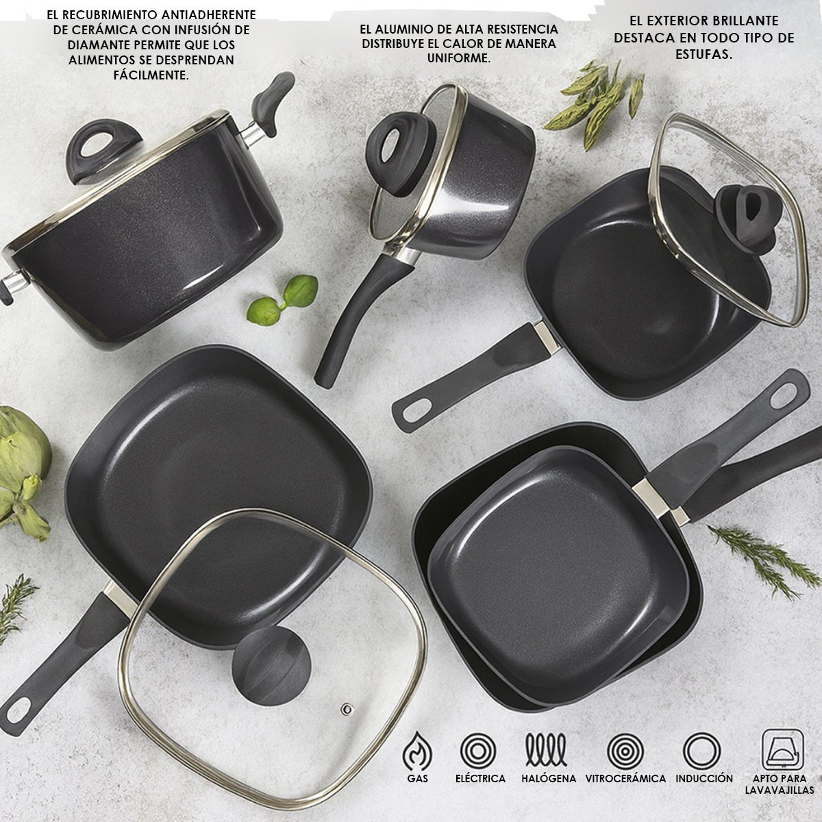 READYCOOK Batería 10 Pzs de Aluminio Forjado Antiadherente